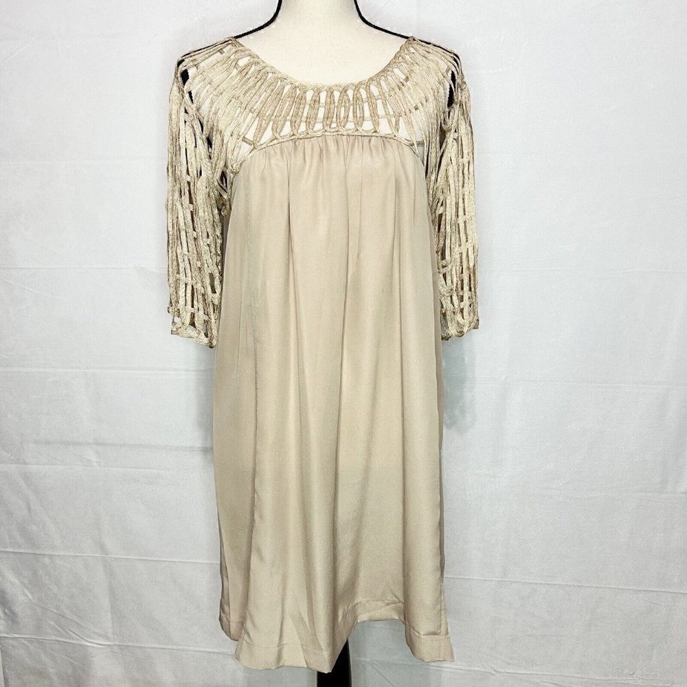 HOT & DELICIOUS Champagne Gold Crocheted Shift Dress Size M